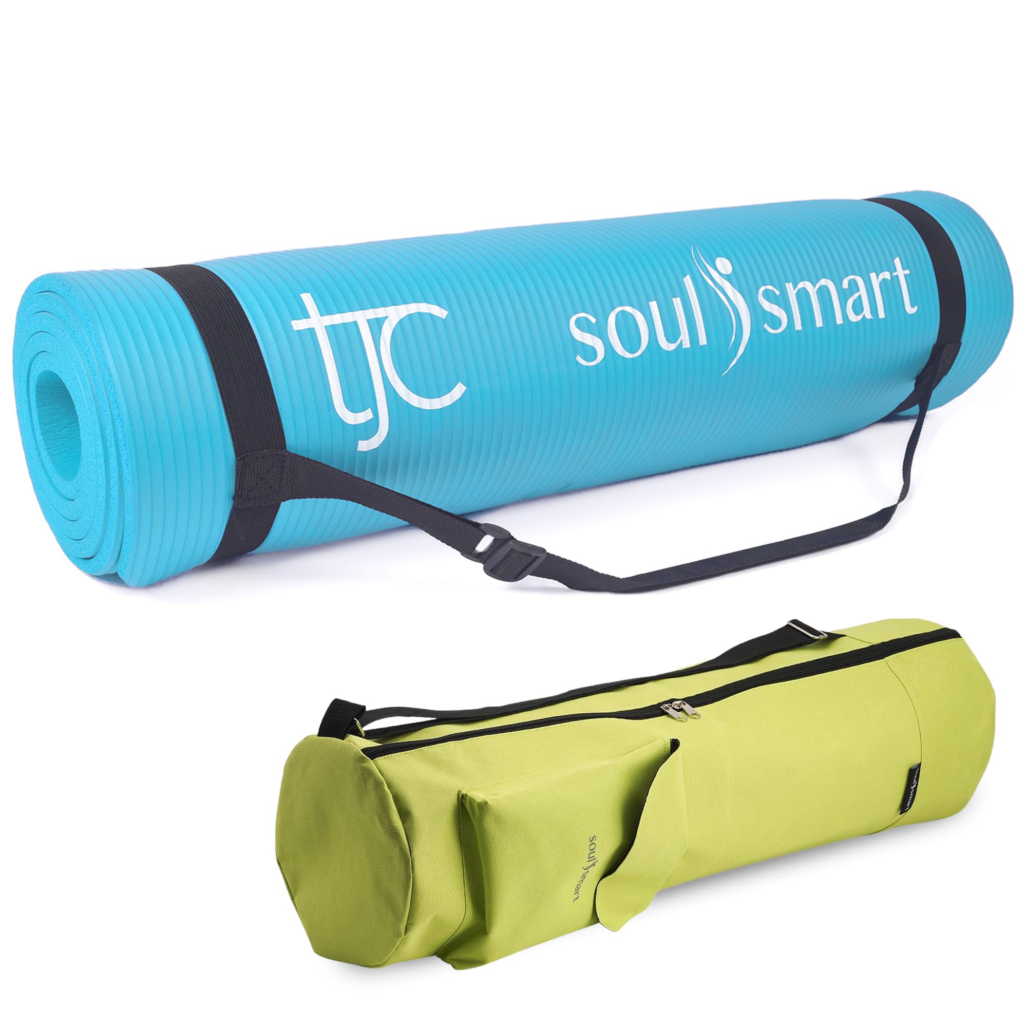 TJC NBR Non-Slip High Density Travel Mat - 10MM Thickness with Bag & Strap for Home Gym & Yoga
