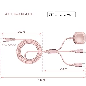 Apple Watch Charger 4FT Multi Charging Cable, Magnetic Nylon Braided USB C Port to Lightning Type-C Cord iWatch Wireless Charger 3 in 1 Charging Wire for Airpods Apple iPhone iPad iWatch Phone