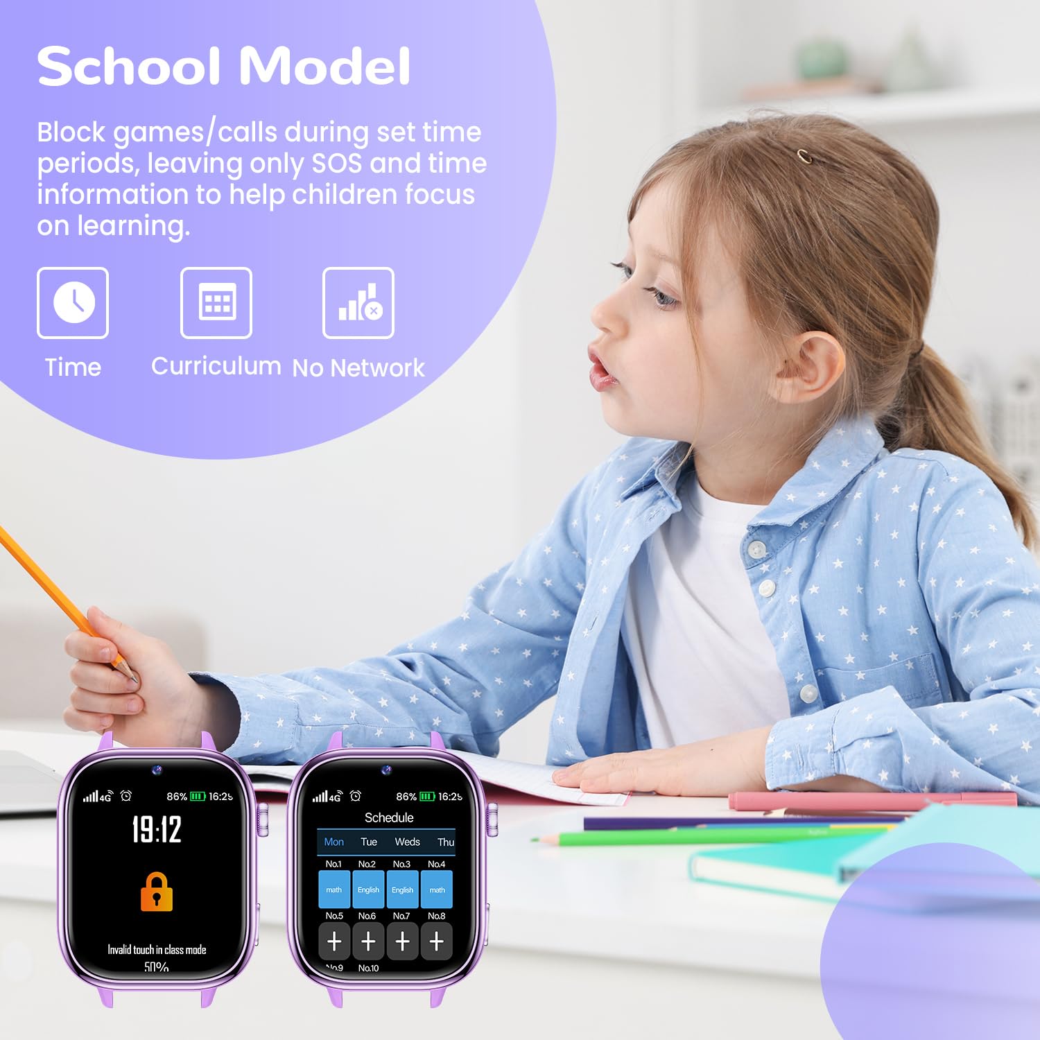 RUXINGX Inteligentny zegarek dla dzieci, Smartwatch dla dzieci z GPS i rozmowami wideo, telefon, czat głosowy, SOS, tryb szkoły, aparat, krokomierz, monitor snu, IP68 wodoodporny prezent dla dziewcząt