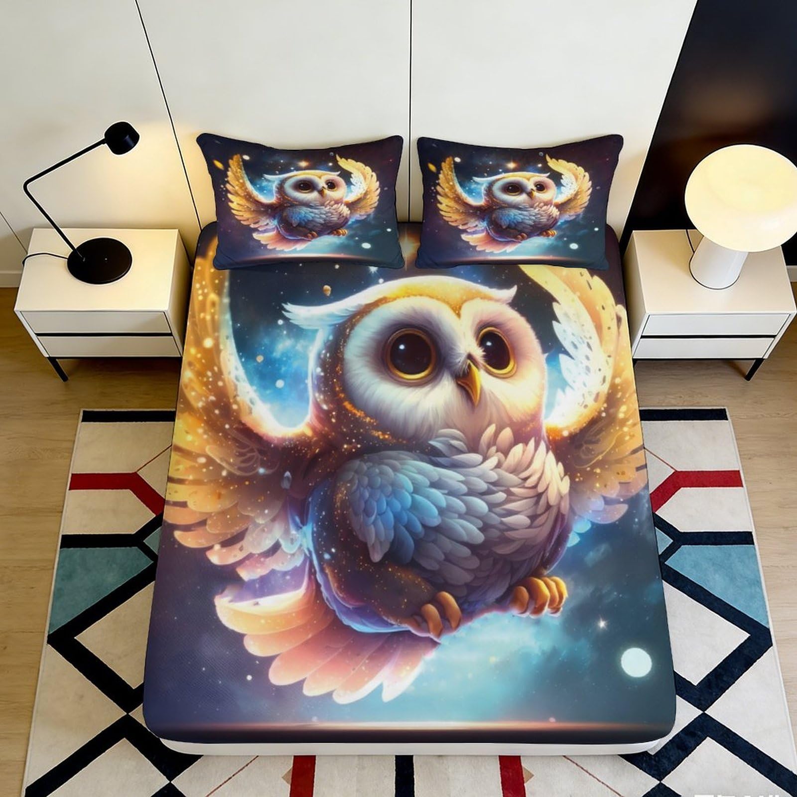 Dhbaneiok Style-3 3D Printed Fantasy Owl Fitted Sheet Microfiber Soft Breathable Starry Sky Mattress Cover For Bedroom Dorm Decor 90X200x25cm
