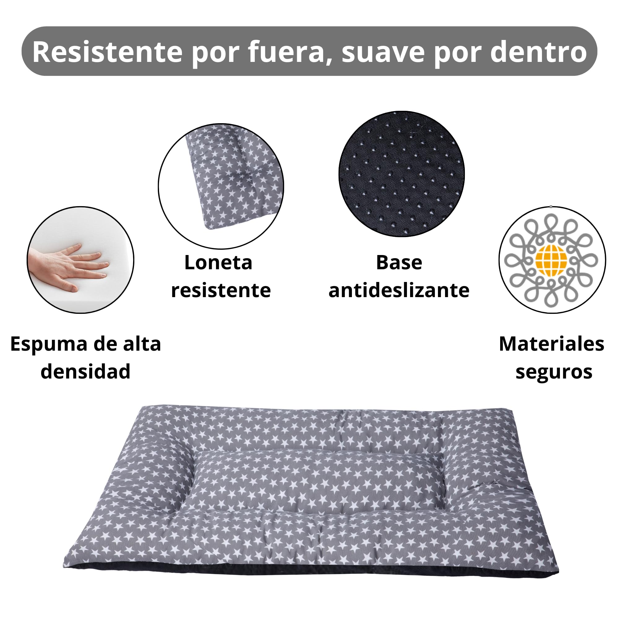 Cama Cachorro Perro Pequeño Espuma Acolchada Colchoneta Tacto Suave Tejido Transpirable Base Antideslizante Funda de algodón loneta Ligera cómoda Lavable Fácil de Transportar 45X65X5 Estrellas +Cotes