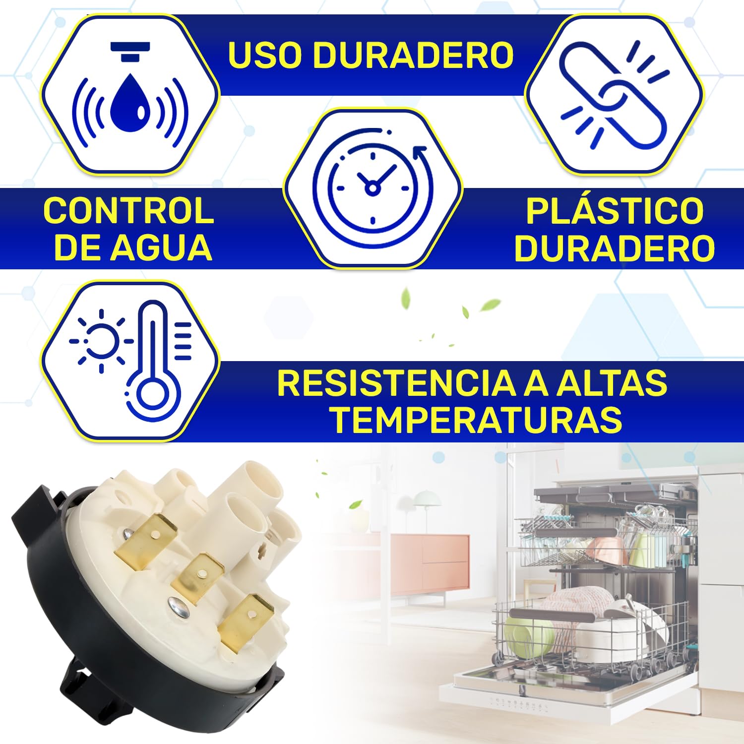Pressostato Pompa Acqua 1 Livello Tipo 760 Per Lavastoviglie – 59/40 Mbar, Codice 41030820, Compatibile Candy/Haier/Hoover