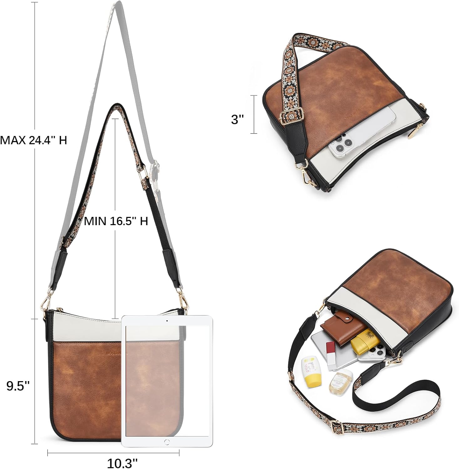 BOSTANTEN Crossbody Bags for Women Trendy Vegan Leather Hobo Purses Shoulder Handbags Wide Shoulder Strap - Image 5