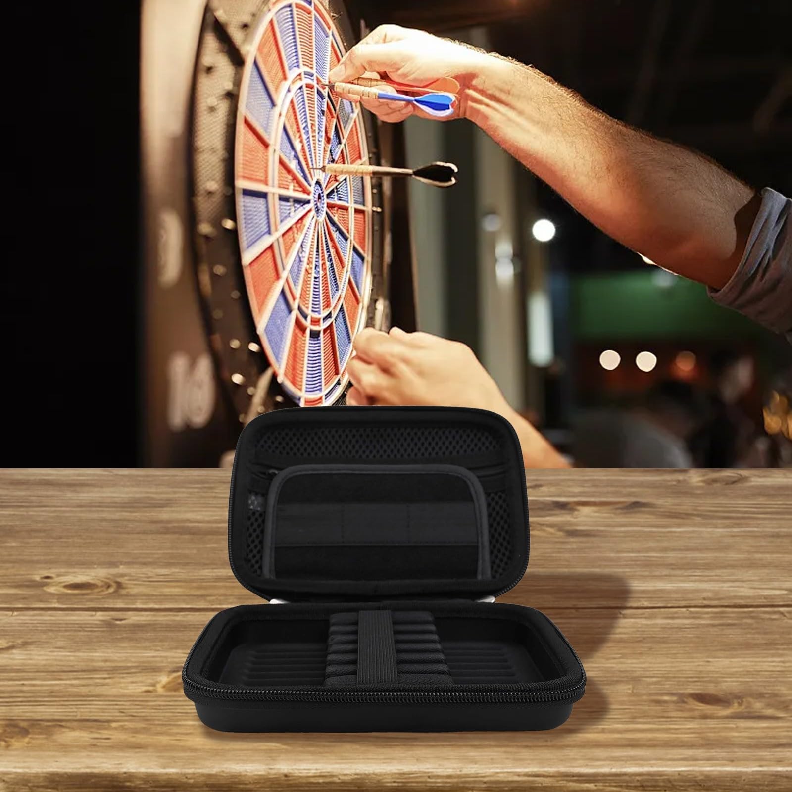 Darts Carrying Case Hard EVA Storage Bag, Portable Darts Case With EVA Material And Inner Support Base - Fits Steel Tip, Soft Tip, Plastic Tip Darts - Black, 19X13x5cm