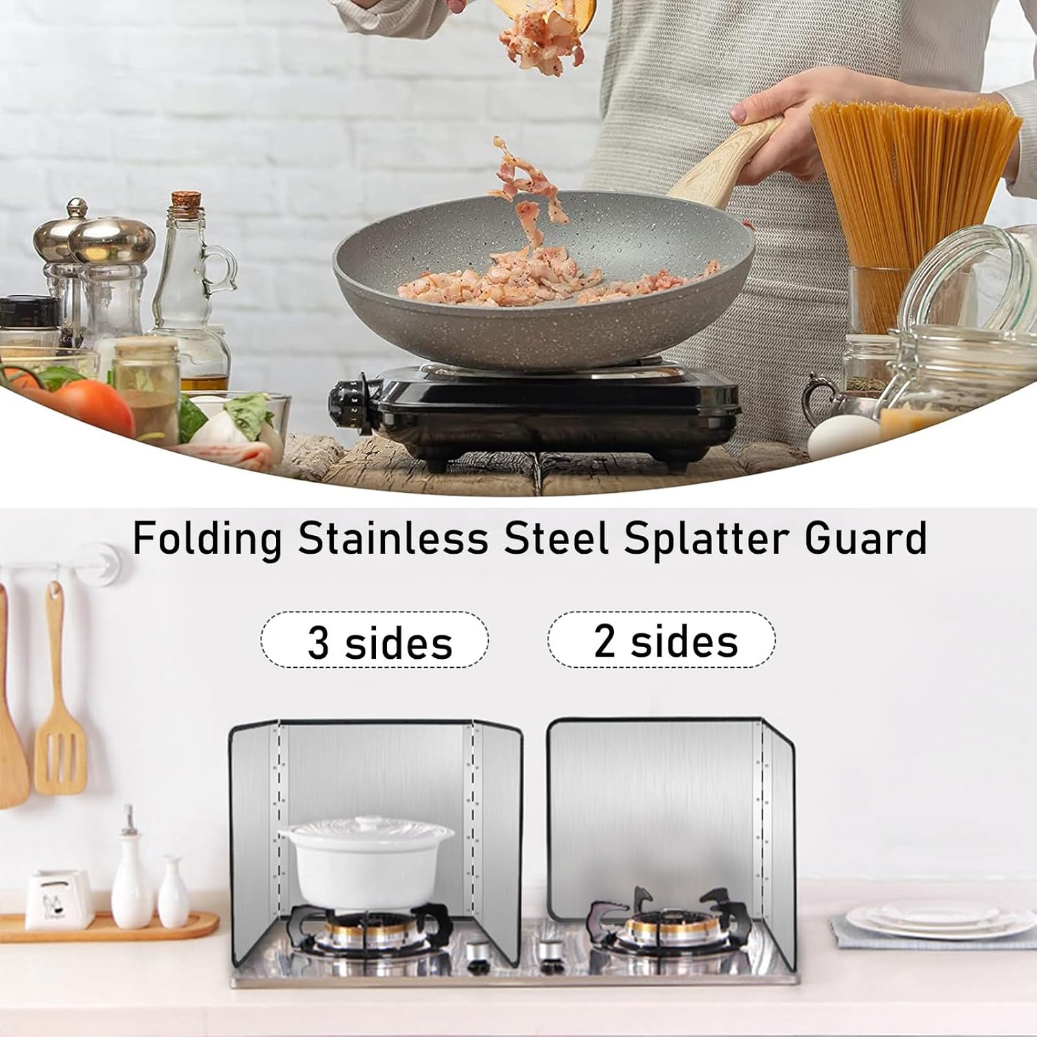 Stainless Steel Splatter Guard - Cooking Stove Shield for Frying Pan, Anti-Splatter Screen, Grease Barrier for Kitchen
