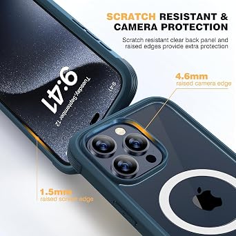 Diaclara Magnetic Designed for iPhone 15 Pro Max Case Full Body Bumper,[Compatible with MagSafe] Military Drop Proof Cover with Built-in Touch Sensitive Anti-Scratch Screen Protector,Blue
