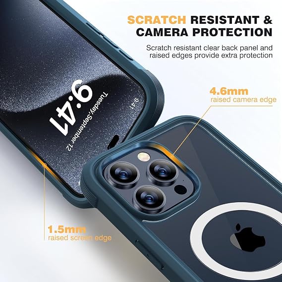 Diaclara Magnetic Designed for iPhone 15 Pro Max Case Full Body Bumper,[Compatible with MagSafe] Military Drop Proof Cover with Built-in Touch Sensitive Anti-Scratch Screen Protector,Blue