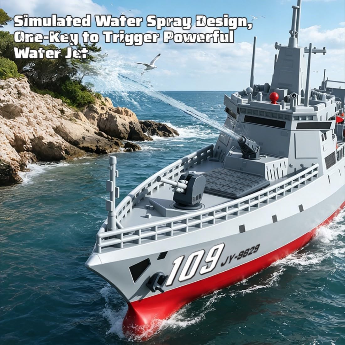 Barco destructor RC de 2,4 GHz con pulverizador de agua y alcance