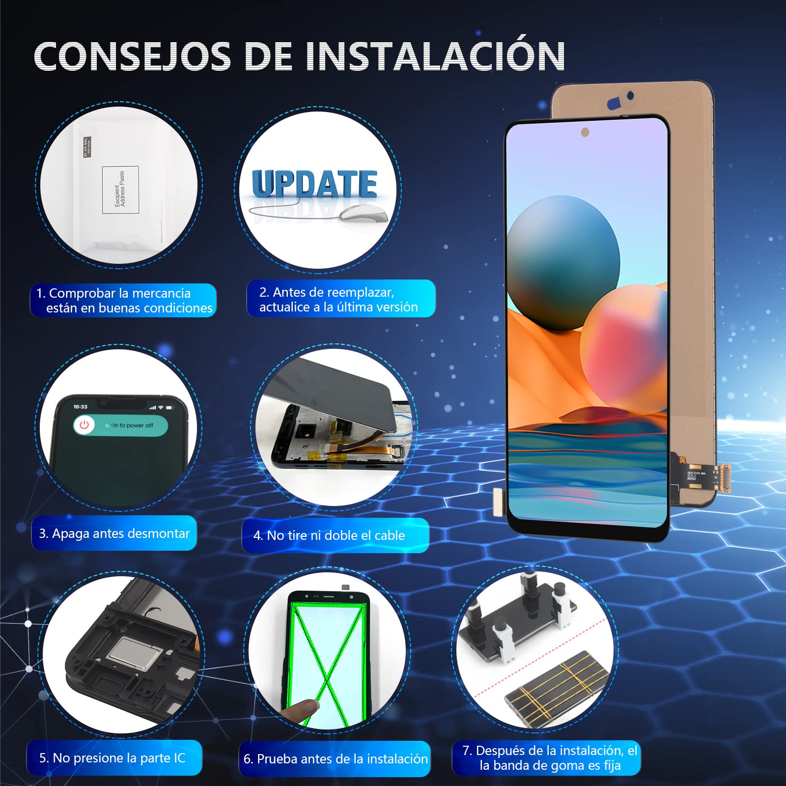 RongZy Pantalla para Xiaomi Redmi Note 10/Note 10s 4G Pantalla Táctil LCD Kit de Pantalla de Repuesto Ensamblaje Digitalizador de Reemplazo con Herramientas(No 5G)