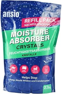 ANSIO Dehumidifier Condensation Remover Moisture Absorber Refill Crystals, Dehumidifier for Damp, Mould, Moisture in Home, Kitchen, Wardrobe, Bedroom, Office, Garage, Basement (Pack of 2.5 Kg)