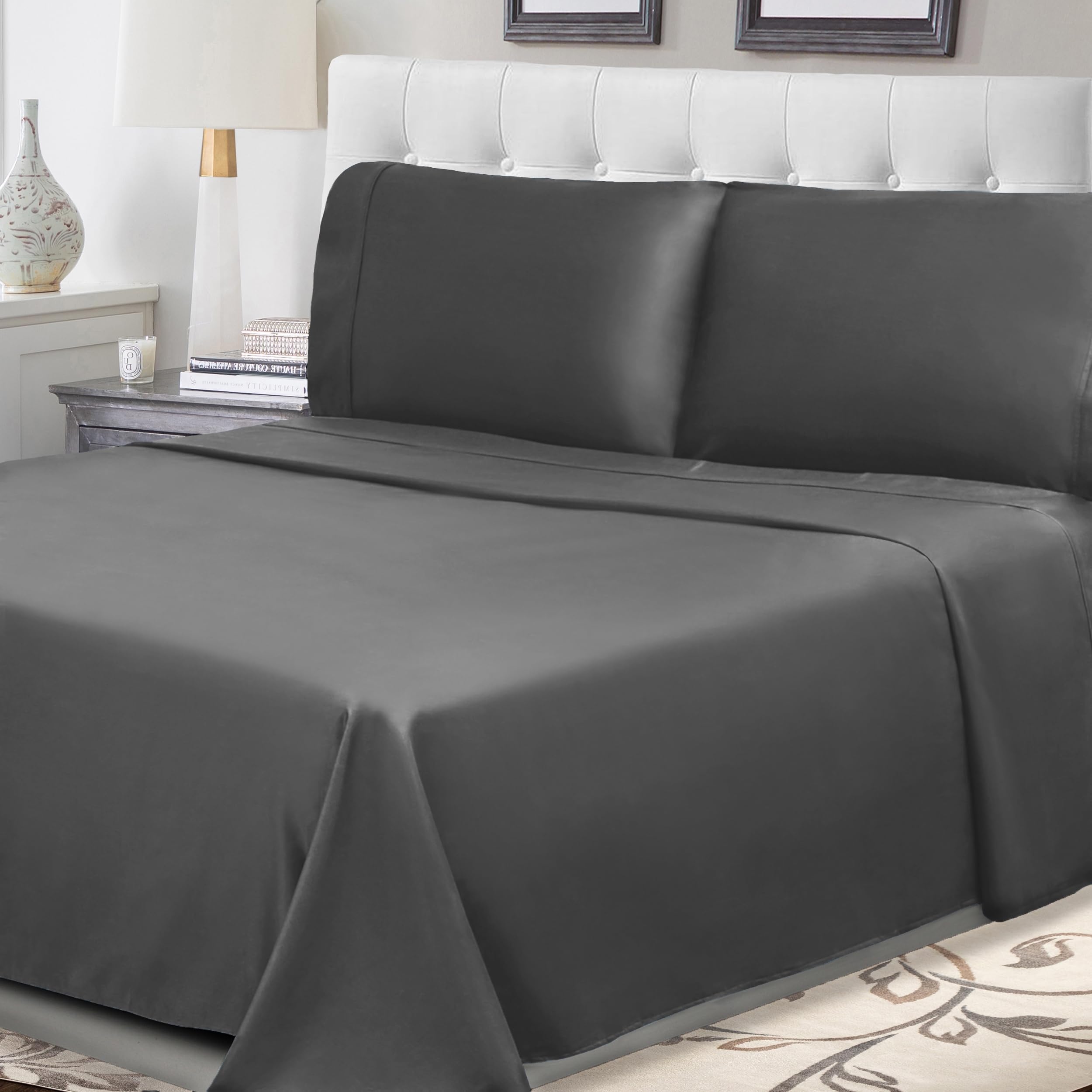 Superior Set di lenzuola in percalle di cotone a 300 fili, morbide come la seta, lenzuola rinfrescanti, lenzuola traspiranti, 1 lenzuolo con angoli elasticizzati con tasca profonda, 1 lenzuolo piatto,