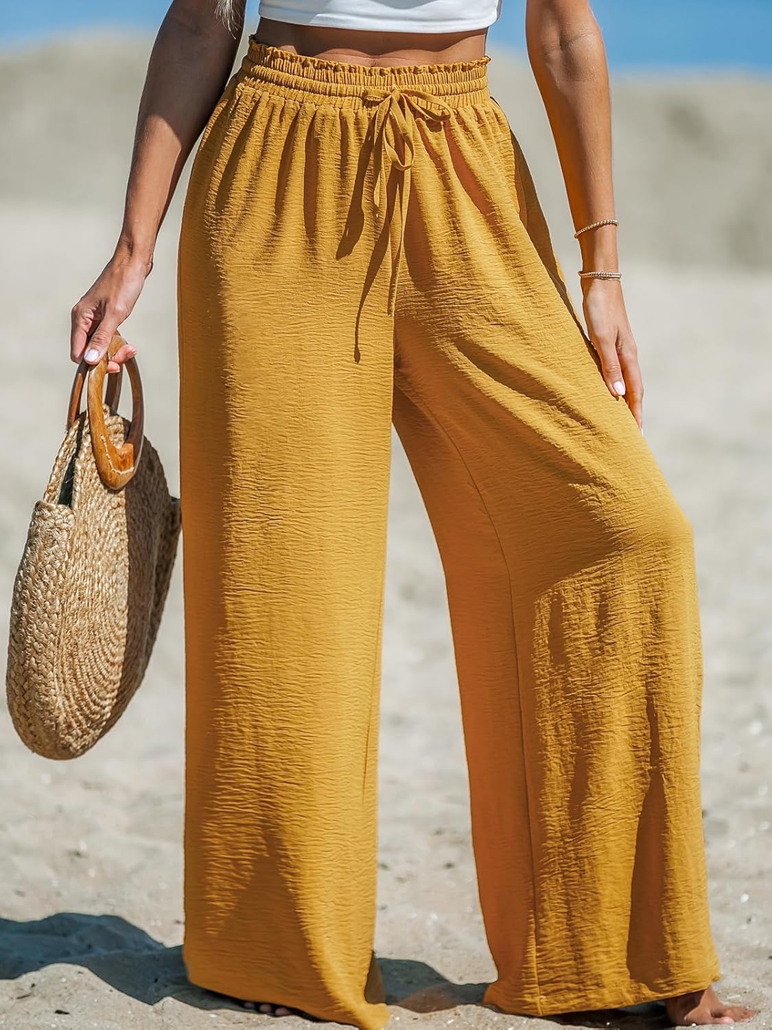 CUPSHE Palazzo Pants for Women Smocked Waist Boho Western Flowy Wide Leg Pant - Image 5
