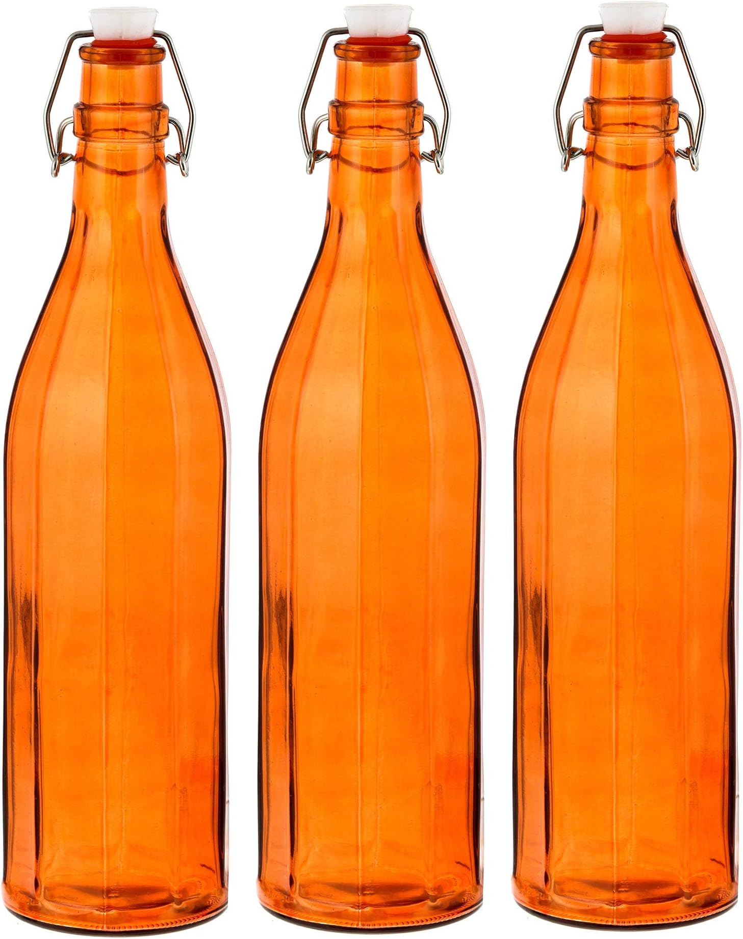 MACHAK Colhexa Glass Bottles With Cork 1litre, Kitchen Decoration (Orange, Set of 3)