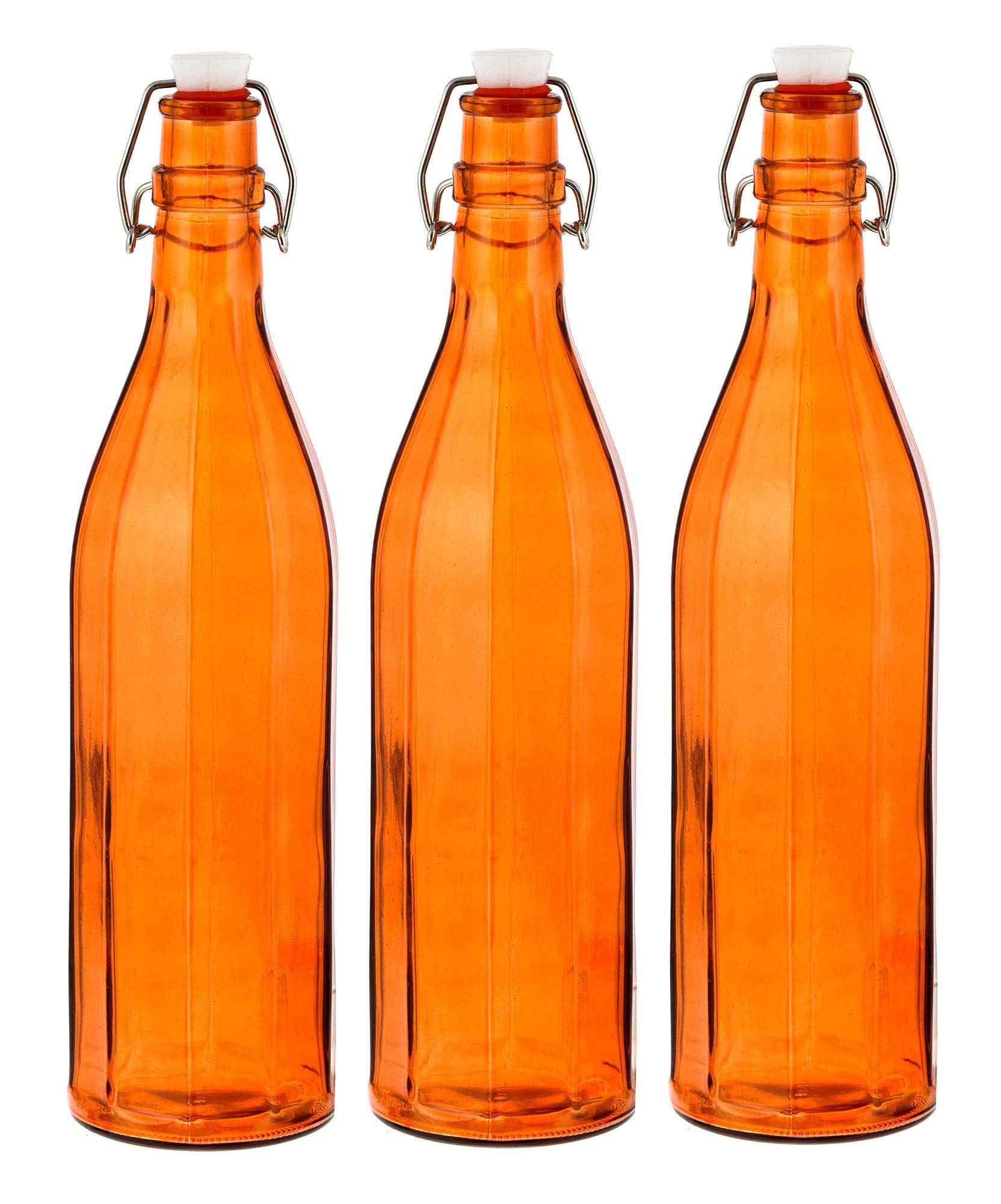 MACHAK Colhexa Glass Bottles With Cork 1litre, Kitchen Decoration (Orange, Set of 3)