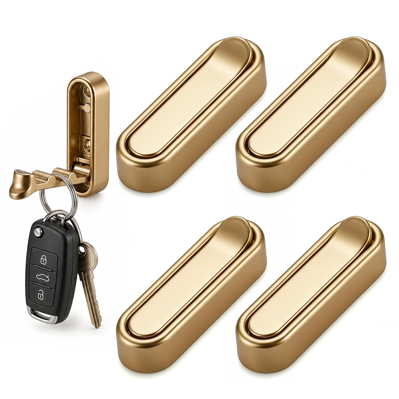 Solvio 4 Pack Gold Foldable Wall Hooks, Pinch-Free Retractable Coat Hooks, Aluminium Alloy Flip Down Hooks, Drilling or Self Adhesive with Screws for Bathroom Kitchen Entryway