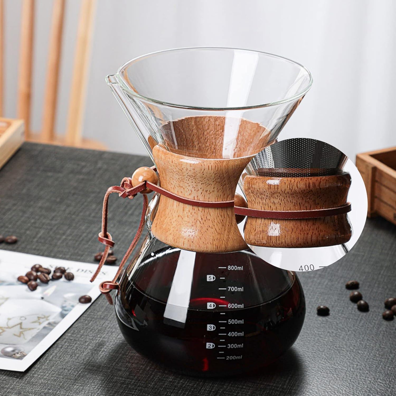 Pour Over Coffee Maker, Pour Over Coffee Dripper, 800ml V Spout Glass Coffee Maker Pour Over Coffee Filter Drip Coffee Maker