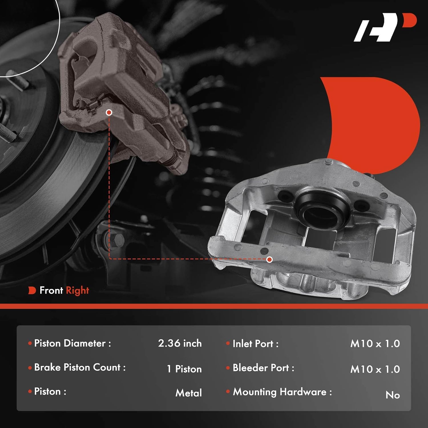 A-Premium Disc Brake Caliper Assembly Without Bracket Compatible with Select BMW Models - E60 Series, 525i 2004-2006, 528i 2008-2010, 530i 2004-2007, l6 2.5L/l6 3.0L - Front Right Passenger Side