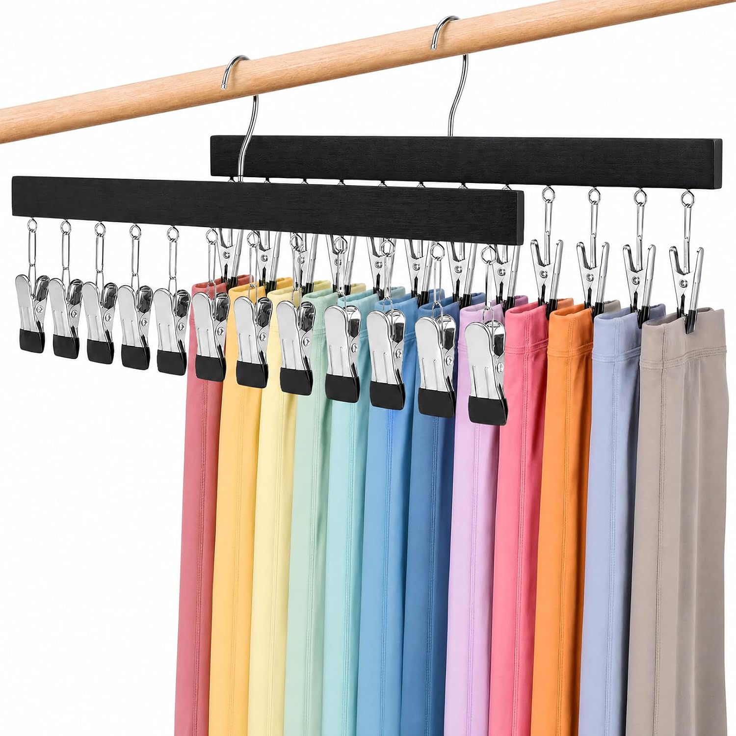 Closet Organizer, 24-Clip Pants Hanger, 2 Pack Black