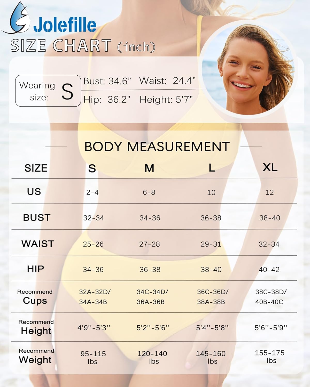 Jolefille Underwire Bikini Sets for Women High Waisted Swimsuits Tummy Control Ribbed Bathing Suits 2 Piece Push Up Swim Suit - Image 6