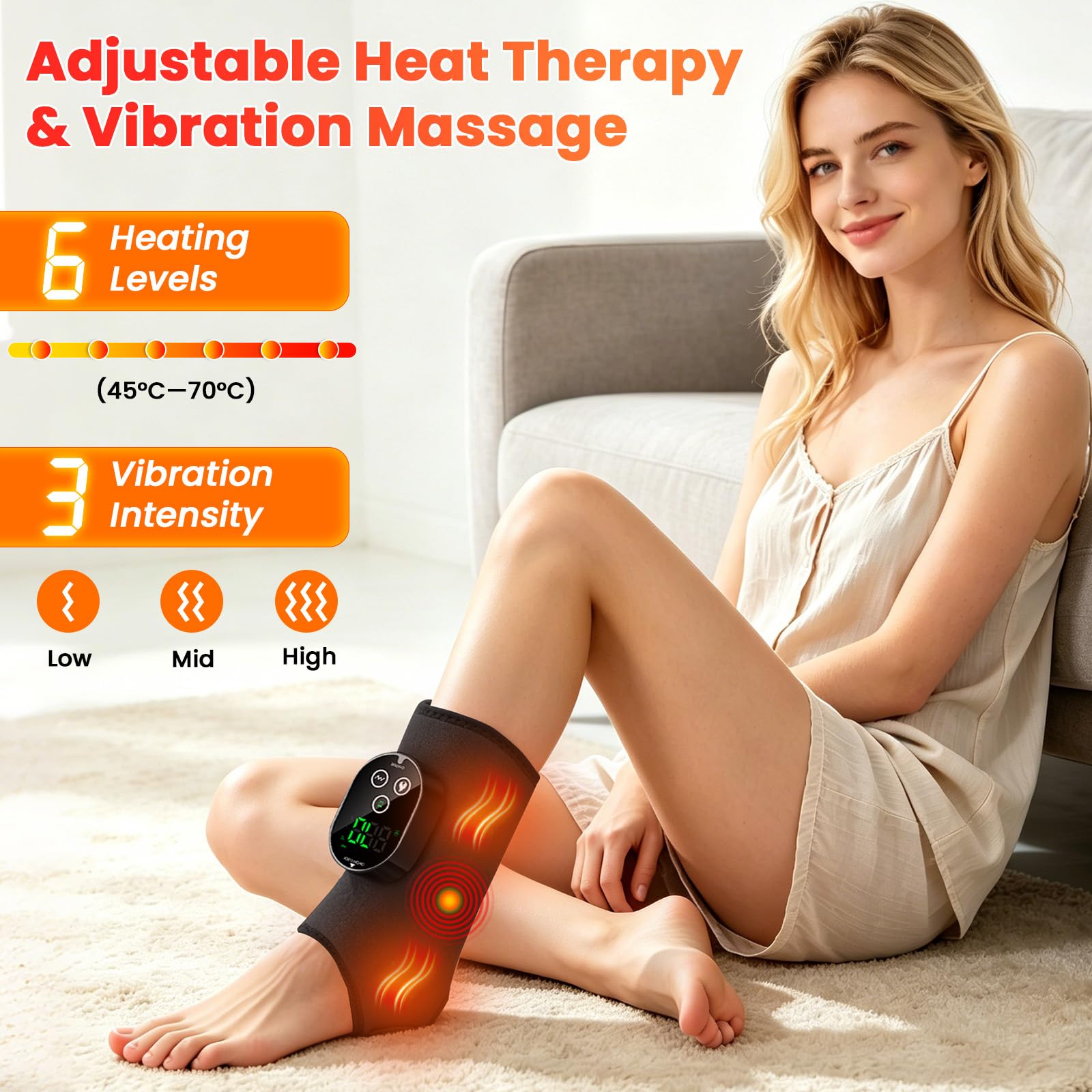 Masajeador de Pies 3 en 1 Inalámbrico, Masajeador eléctrico con 3 Modos, 6 Niveles de Calor Ajustable, Temporizador de 3 Tiempos, Incluye Banda de Extensión, para Tobillo, Talón, Planta y Empeine