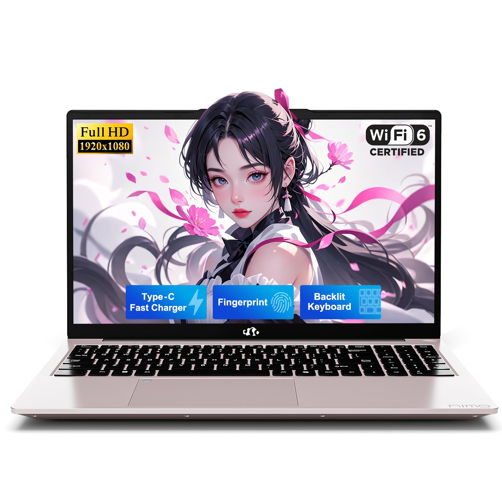 NIMO 15.6" IPS FHD-Student-Laptop, 4GB RAM 128GB SSD Intel N150(Beat to i3-10110U, 4 Cores Up to 3.6GHz) Computer with 65W Type-C, Fingerprint, Backlit Keyboard, Wi-Fi 6, BT5.2, 2 Years Warranty