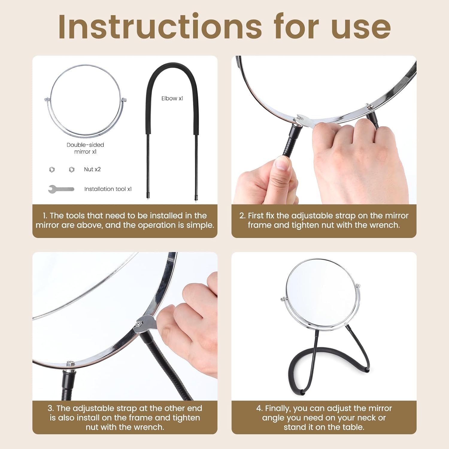 Big Size Double-Sided Mirror to See Back of Head, Hands Free Adjustable Mirror Hung Around The Neck, Two Way for Mirrors Women Man Makeup, Self Haircut, Standard Viewing, 5X Magnification 360° Mirrors