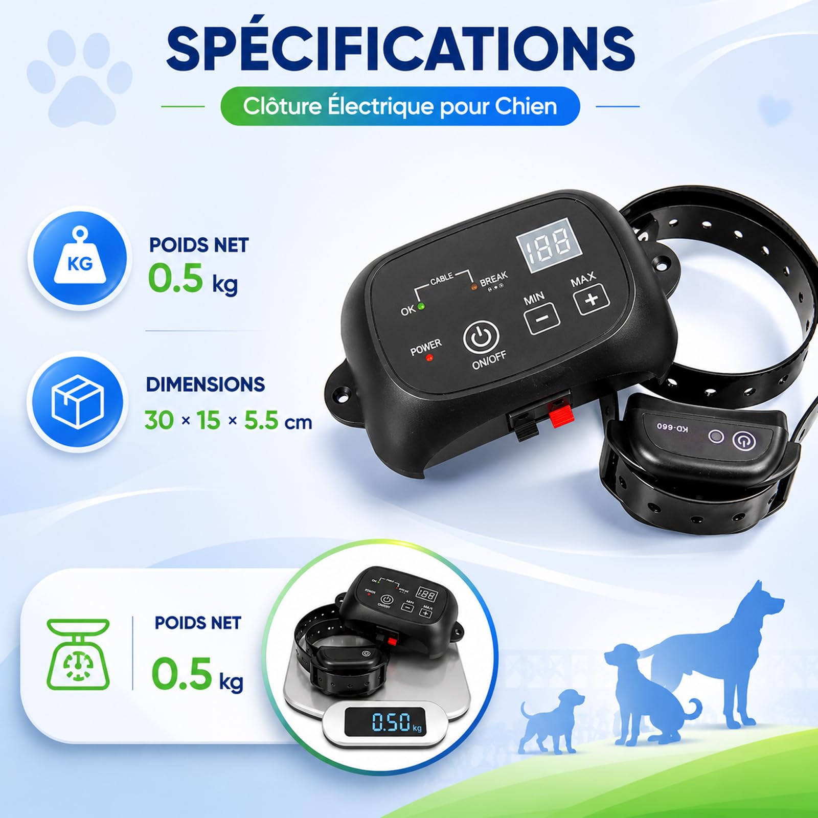 Collare Anti Fugue Cane, Recinzione Elettronica di Ricarica Cablata con Impermeabile TPU Collare e 300m Filo per 8-21 Pollici Collo di Cane