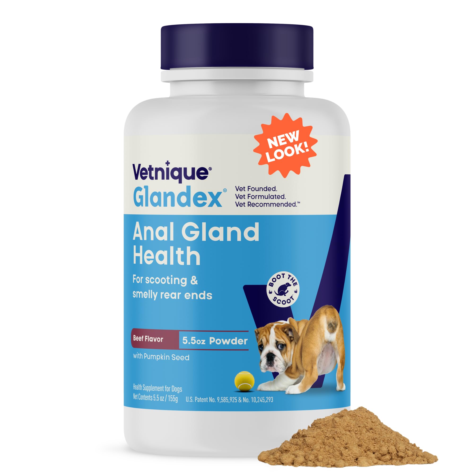 Glandex Dog Fiber Supplement Powder for Anal Glands with Pumpkin, Digestive Enzymes & Probiotics - Vet Recommended (Regular or Advanced Strength) - Boot The Scoot (5.5oz Powder, Beef Liver)