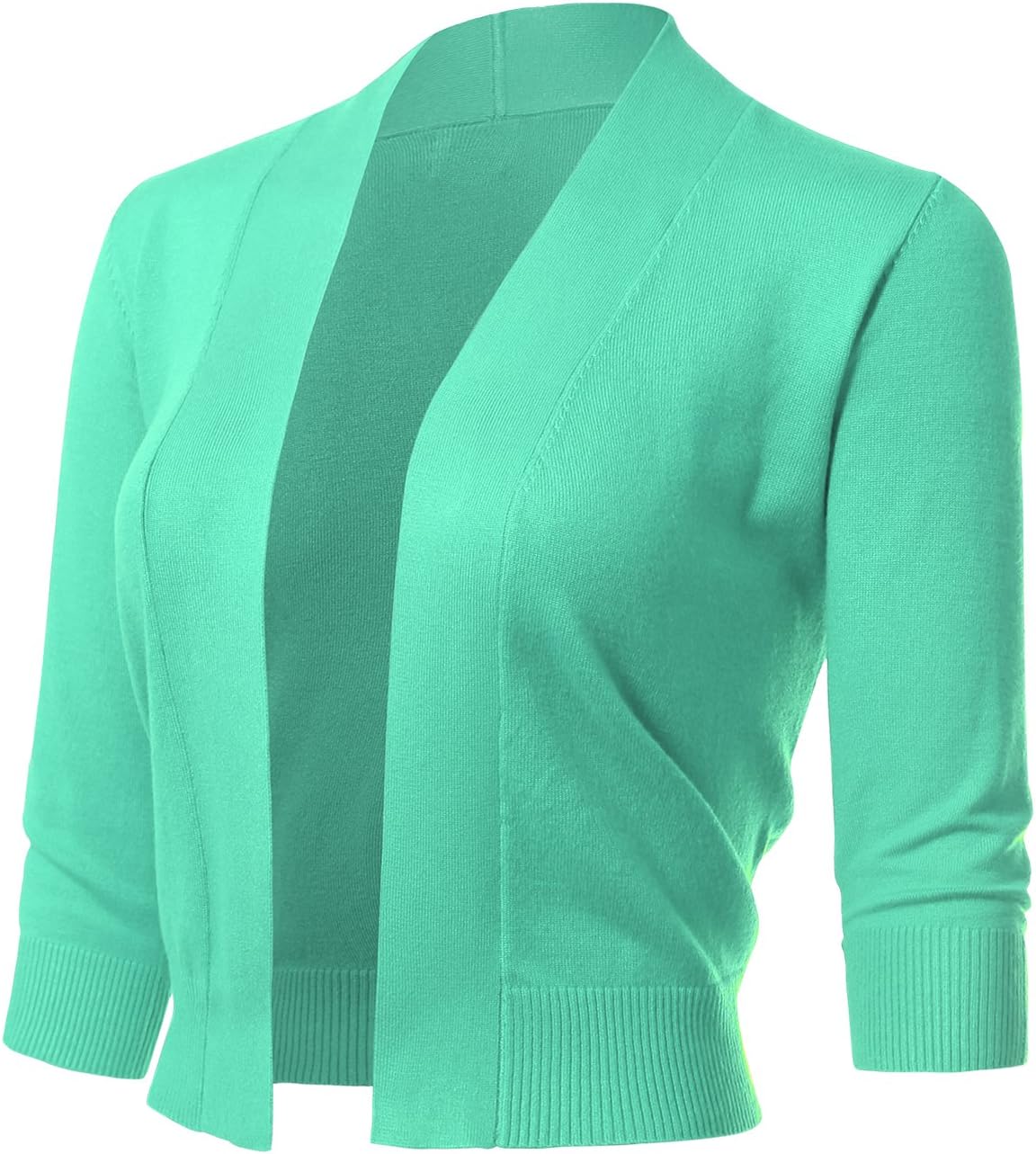 ARC Studio Women's Classic 3/4 Sleeve Open Front Cropped Cardigans (S-XL) S Mint