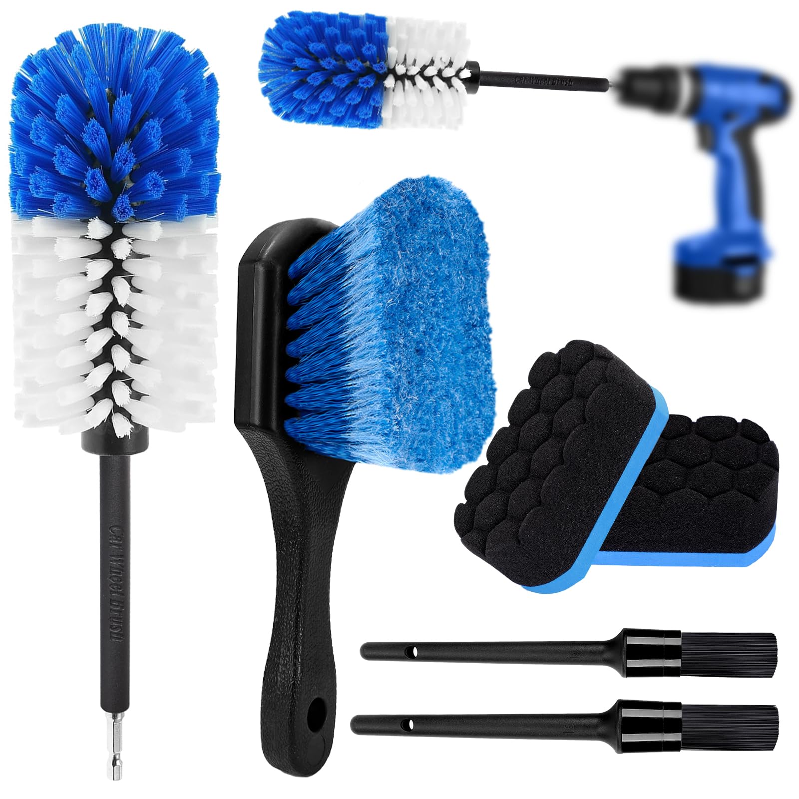 Kasauber Wheel Brush Felgenbürste für Akkuschrauber - schnelle & mühelose Reinigung bis tief ins Felgenbett, Felgenreiniger Bürste Bohrmaschine - für Auto Motorrad Fahrrad Alu-& Stah Felgen Pflege