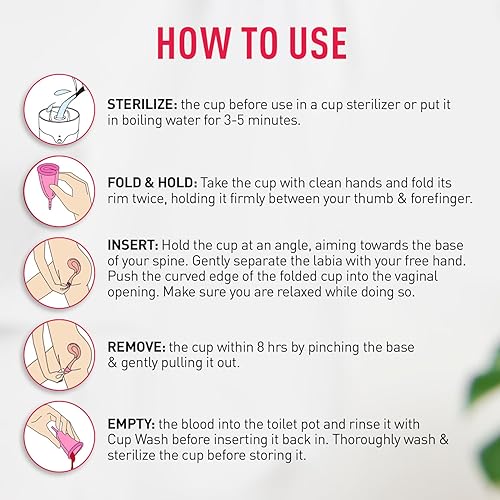 Miniatura 7 de Sirona Taza menstrual reutilizable mediana (paquete de 2) Taza de período reutilizable Alternativa de tampón y almohadilla Flujo pesado