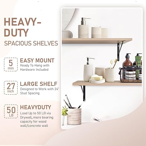 Miniatura 4 de Kaboon - Estantes flotantes de 27 pulgadas de largo y 10 pulgadas de profundidad para pared, juego de 2, estantes abiertos grandes montados en la