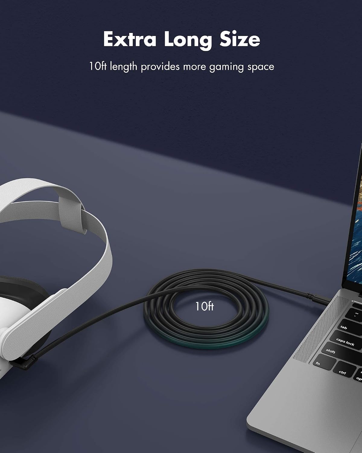 KIWI design Link Cable Accessories 10FT Compatible with Quest 2/1/Pro and Pico 4, USB 3.0 Fast and Stable PC Game Cable