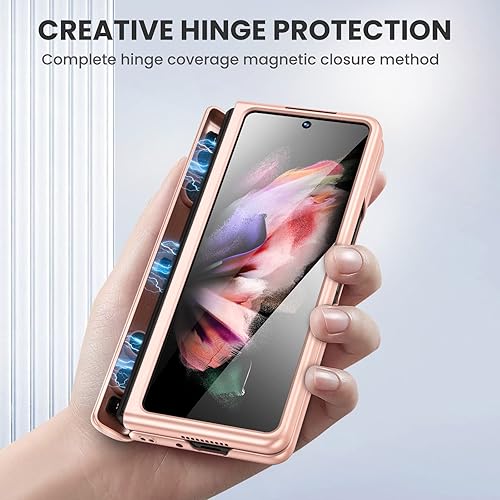 Miniatura 3 de Ruky Funda con función atril para Samsung Galaxy Z Fold 3 con protección de bisagra, carcasa de cuerpo completo con protector de pantalla integrado