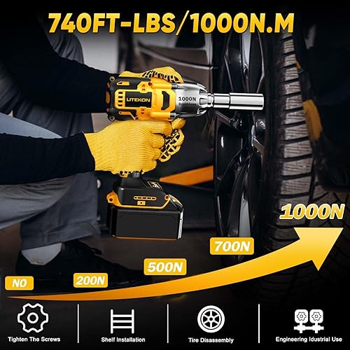 Miniatura 2 de Llave de impacto inalámbrica compatible con batería máxima de 20 V, 740 pies-libras 1000 N.m, llave de potencia de alto par sin escobillas de 12