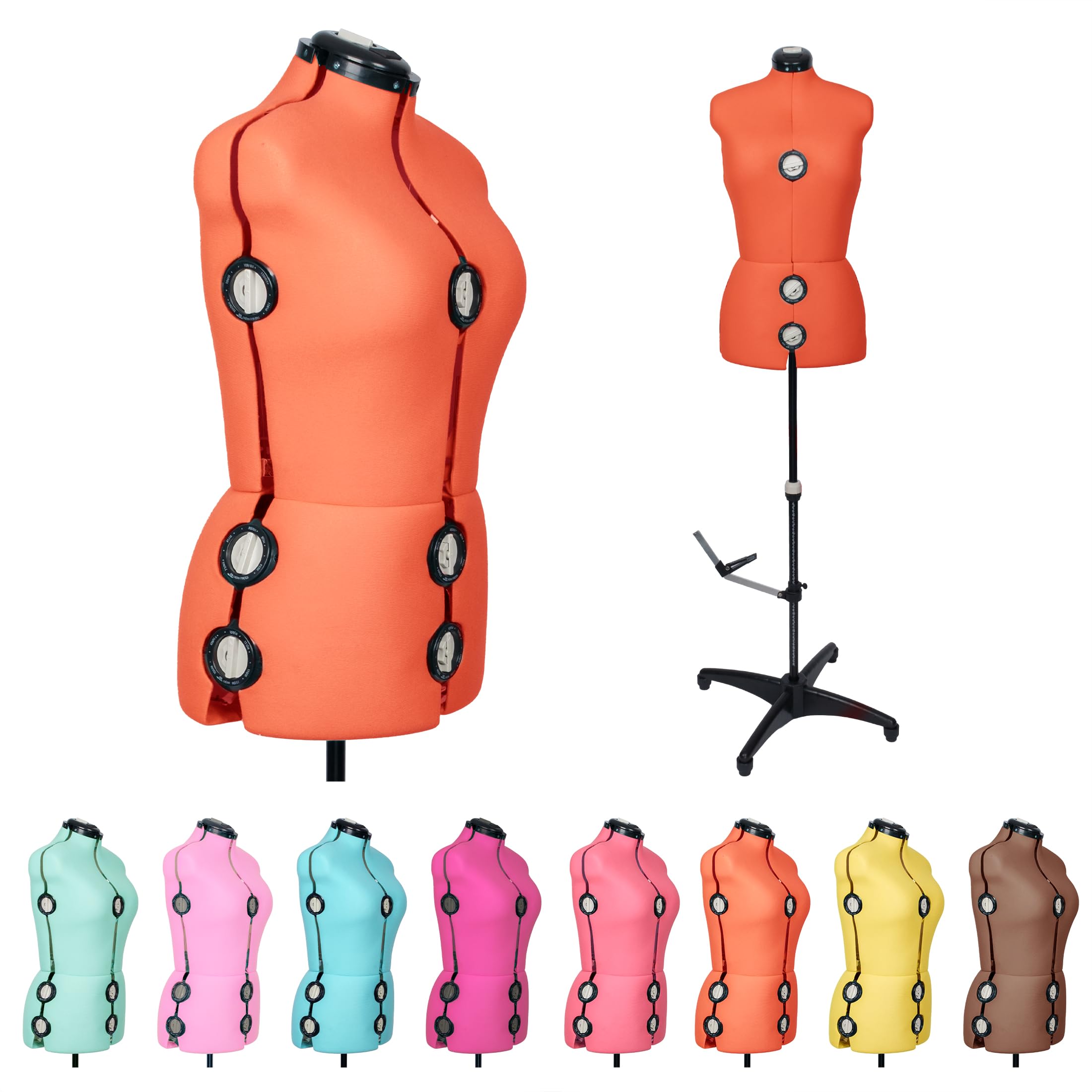 BHD BEAUTY Orange 13 Dials Female Fabric Adjustable Mannequin Dress Form for Sewing, Mannequin Body Torso with Tri-Pod Stand, Up to 70" Shoulder Height (L)
