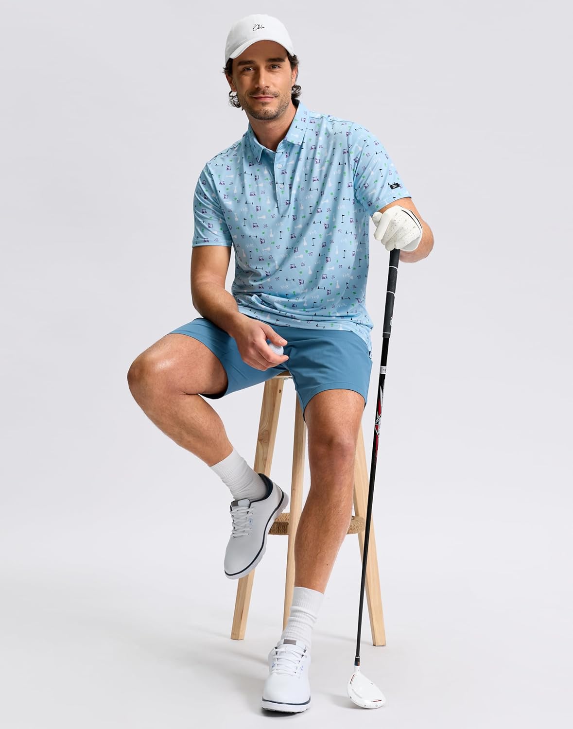Obla Mens Golf Polo Shirts Short Sleeve Dry Fit Performance Moisture Wicking Casual Print Collared Golf Shirts for Men thumbnail