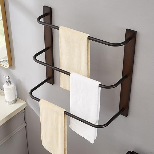 Miniatura 3 de Toalleros de baño, toallero de 20 pulgadas para baño, 3 niveles, escalera, toallero montado en la pared, toalleros color negro mate