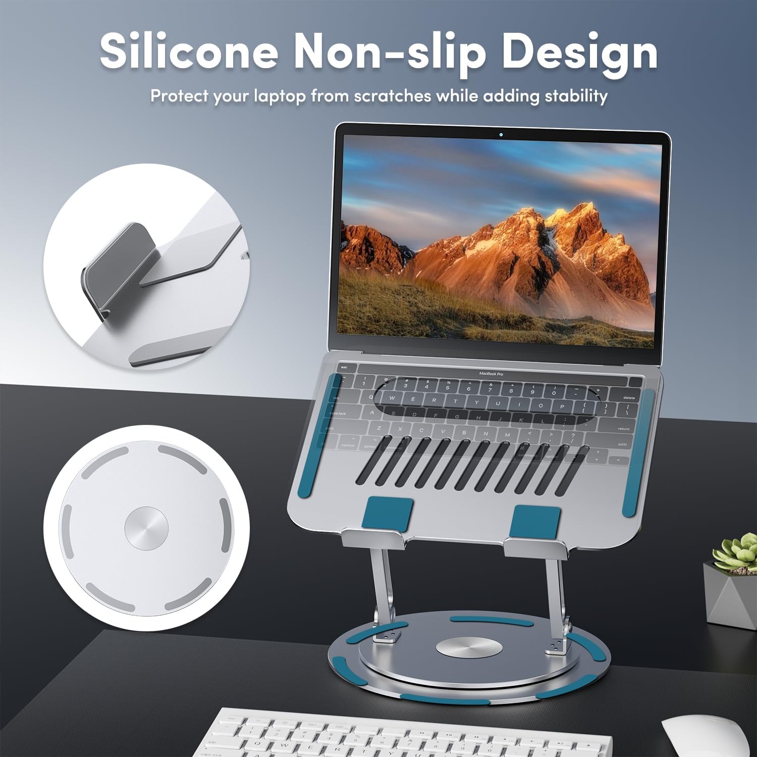 Lifelong - Supporto regolabile per laptop con base girevole a 360°, supporto ergonomico per computer da scrivania, supporto pieghevole e portatile, adatto a tutti i MacBook