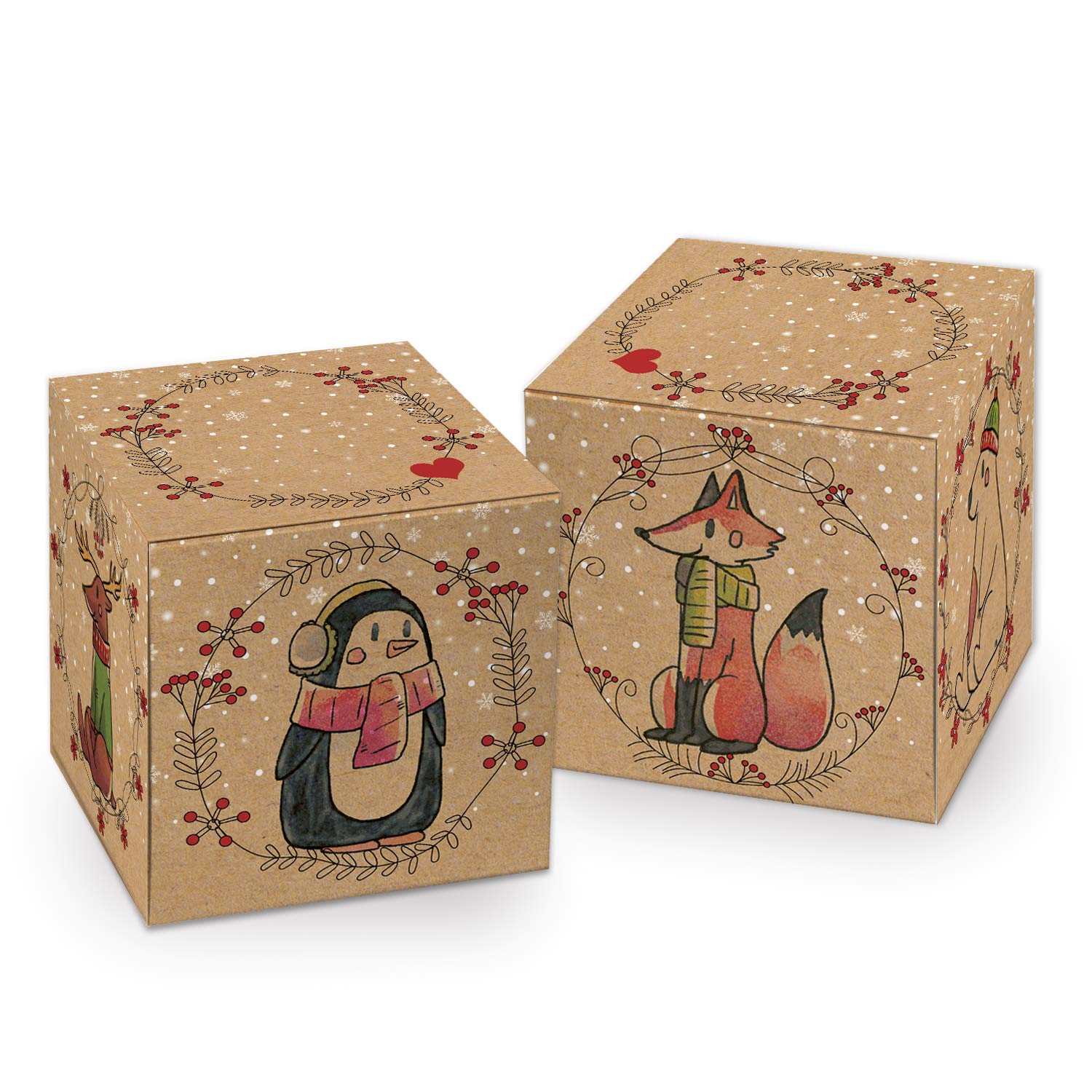 Logbuch-Verlag - 25 piccole scatole regalo con animali, scatola regalo natalizia, scatola da 10 x 10 cm, confezione regalo natalizia