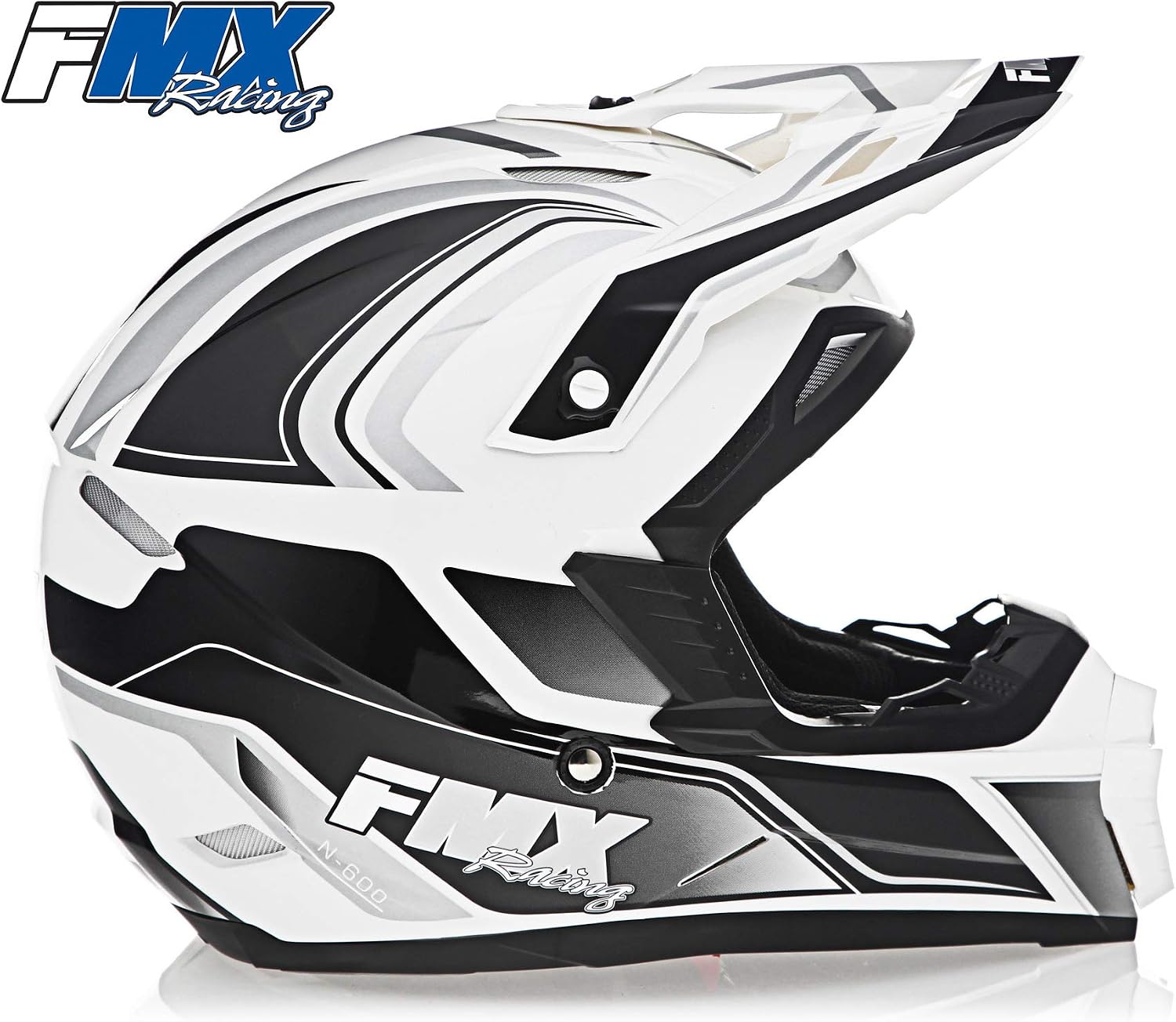 FMX Adult Motocross Dirt Bike Off-Road ATV Motorcycle DOT Approved White Silver Helmet Size Medium