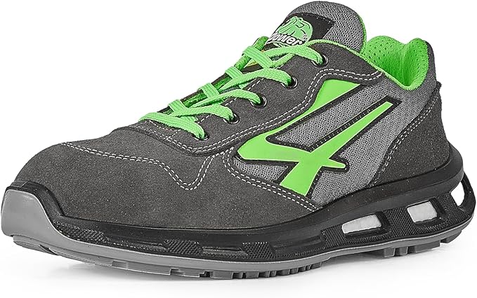 U-Power Red Lion Point, zapatos de seguridad unisex, ligeros, flexibles, de cuero antipinchazos, con inserto Infinergy, con puntera de aluminio - Grey & Green-43