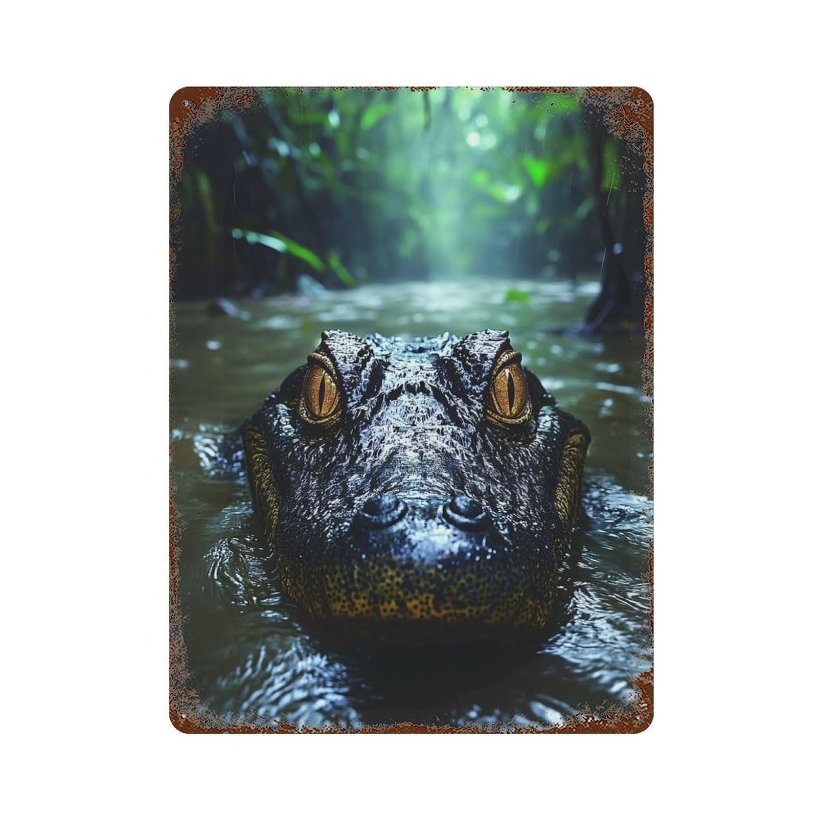Alligator in The River Aged Metal Wall Plaque 15.7"x11.8", for Office, Studio And Wall Decor, Novelty Wall Decor