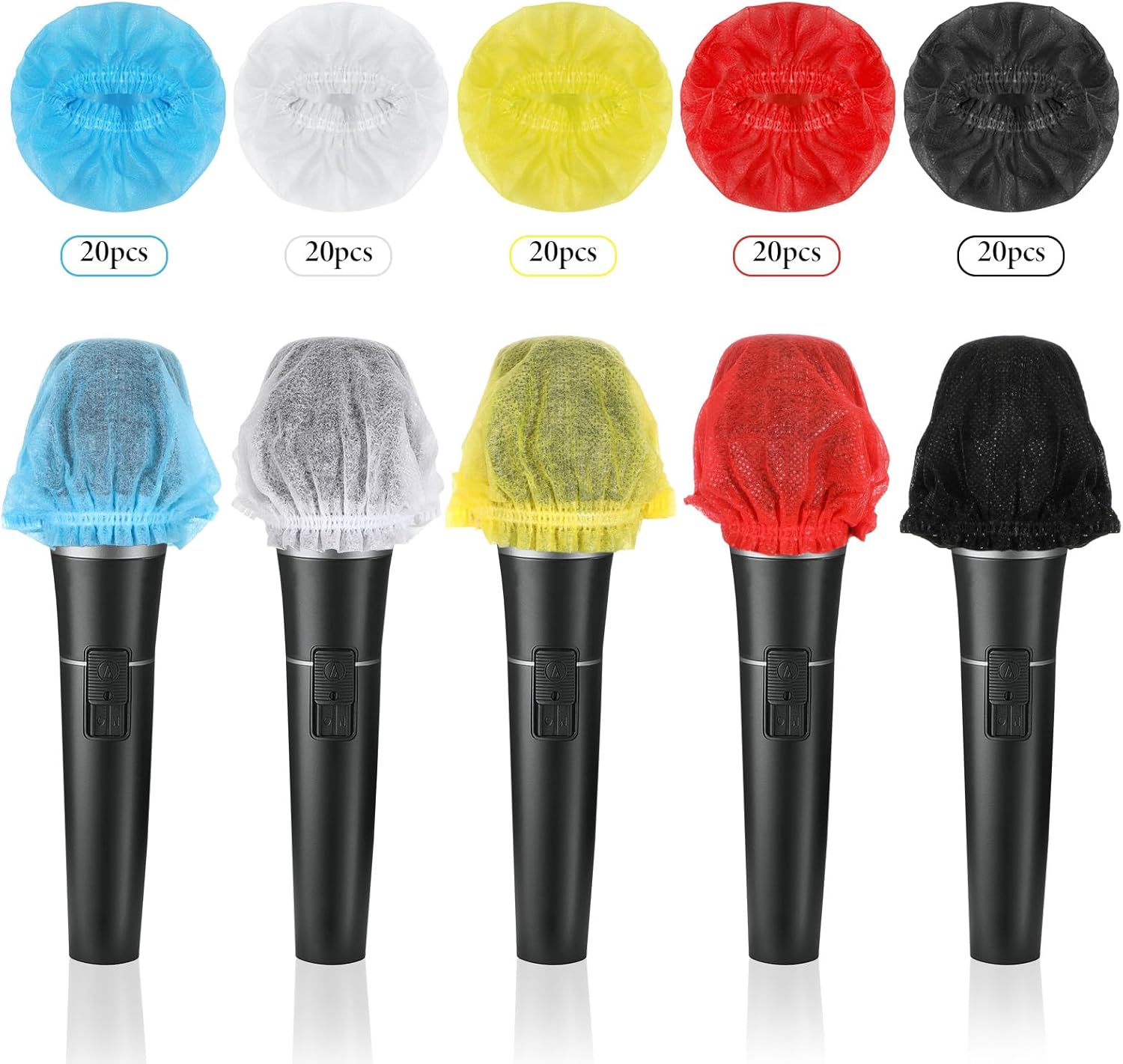 100PCS Microphone Covers Disposable, Non-Woven,Clean and No-Odor Mic Covers for Microphones Disposable Microphone Hygiene Cover for KTV Recording Studio and Stage Performances (5 Colors) - Image 2