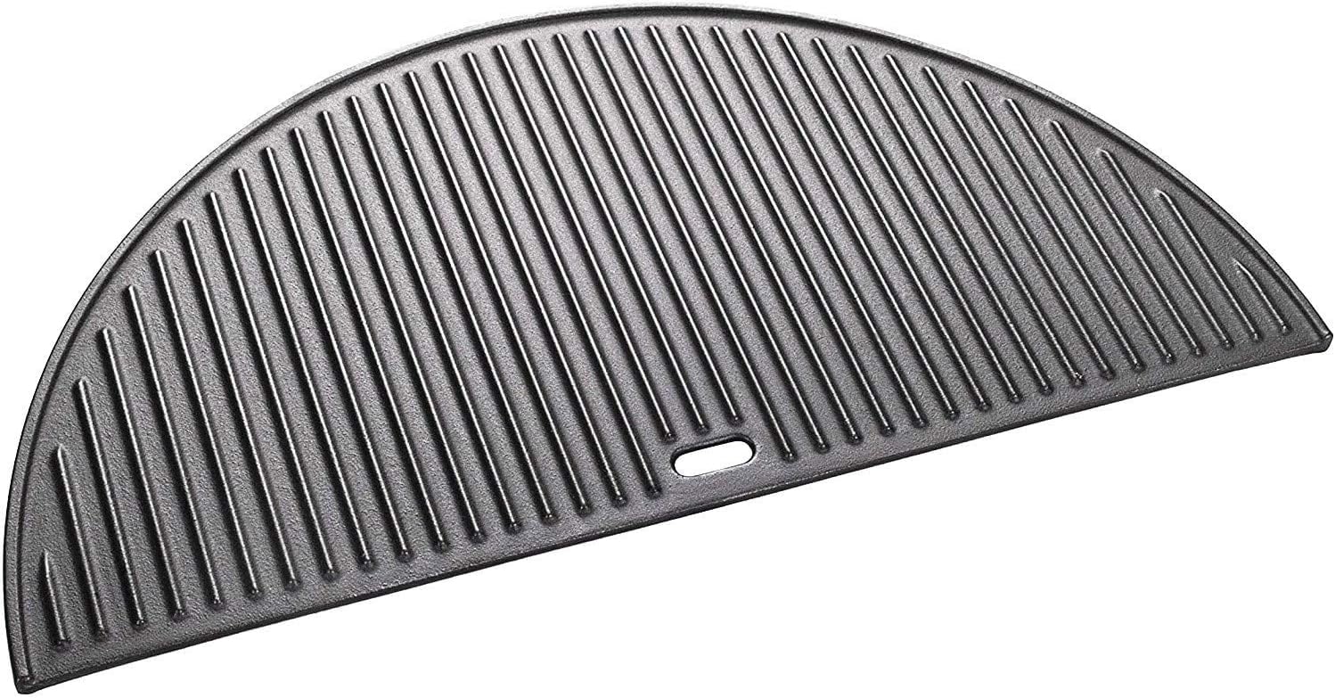 18" Half Moon Cast Iron Cooking Grates for Kamado Joe KJ-23RHC Classic II KJ23NRHCI Classic III KJ23RH Classic I Reversible Griddle for Stand-Alone Classic Large Big Green Egg Kamado Grill Replacement
