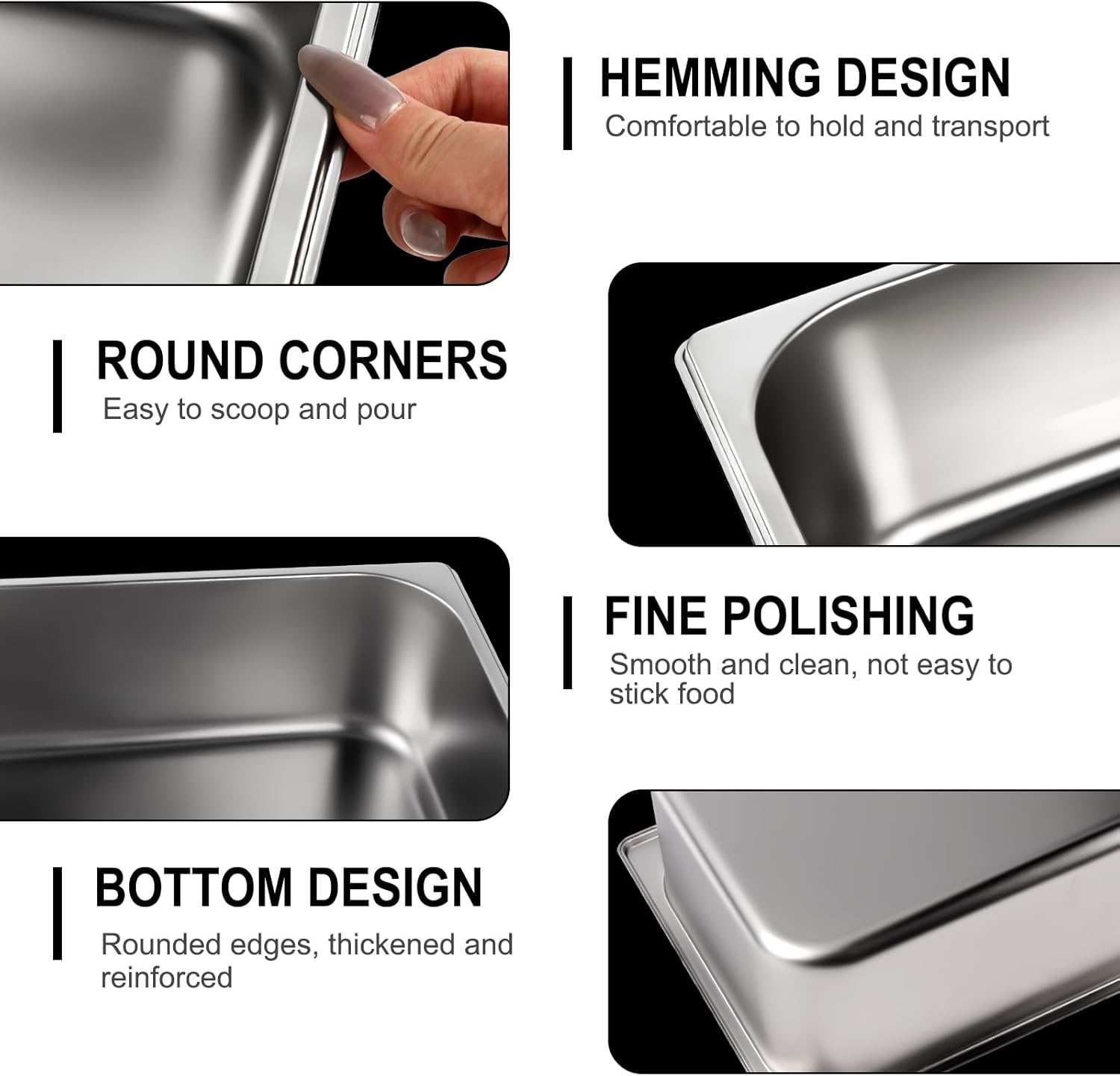 West Bay 4 Pack 1/3 Hotel Pan with Lids, 4'' Deep Steam Table Pan with Lid, 13''L x 6.8''W Stainless Steel Pans for Home, Party, Hotel, Buffet - Image 2