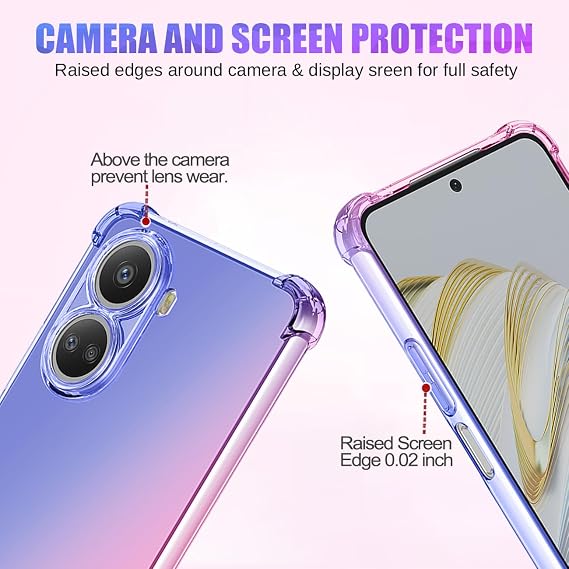 Case for Huawei nova 10 SE Case, BNE-LX1 BNE-LX3 Cute Case Girls Women, Gradient Slim Anti Scratch Soft TPU Phone Cover Shockproof Protective Case for Huawei Nova 10 SE 4G (Blue/Pink)