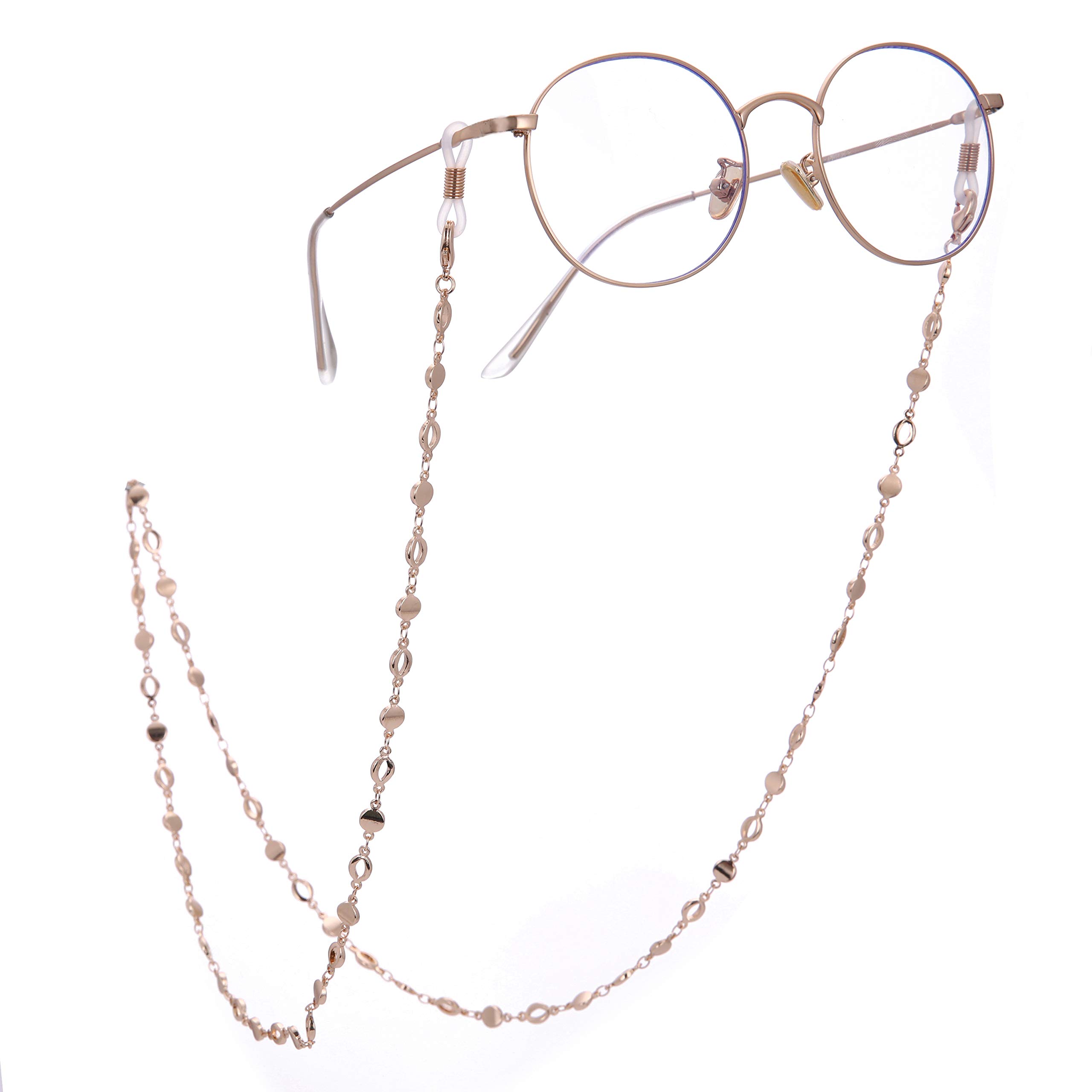 TEAMER Correas para gafas de lectura, elegante cadena circular para gafas y cordones para mujer (dorado/plateado)