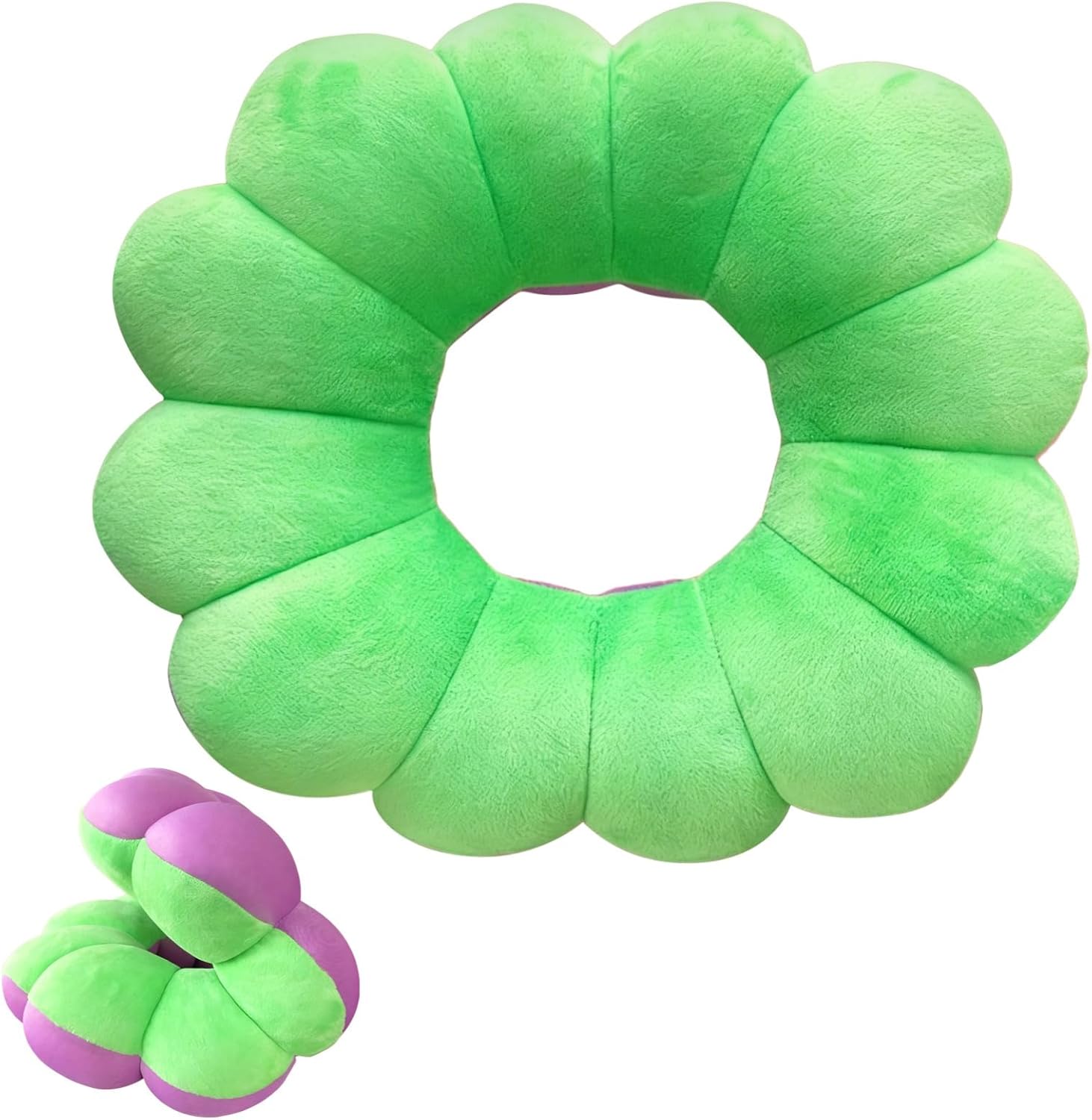 Green Velvet Sunflower Donut Pillow, 11.4 in, Pressure Relief Cushion, Designed for Skin Health, Ideal Arm Or Leg Rest