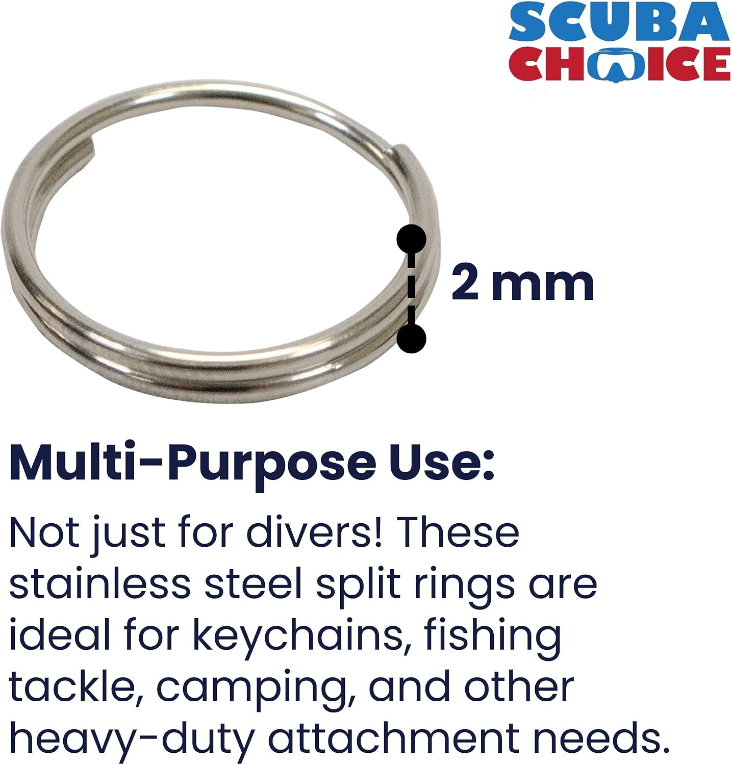 Scuba Choice 32.3mm Stainless Steel Split Rings for BCD Attachment, 2.0mm - Strong, Rust-Resistant, Secure Connection for Diving & Water Sports (10-Pack)